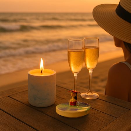 Lumânare parfumată pe malul mării